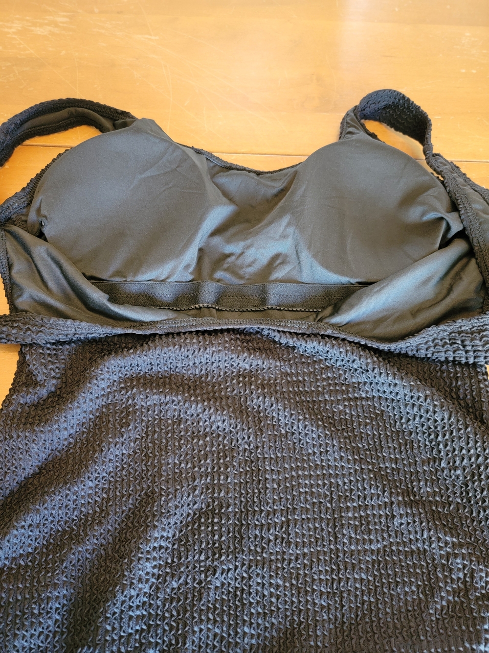 Black Crinkle Textured One-Piece Swimsuit Size L NWT - Picture 3 of 9